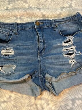 Mudd Light Blue Distressed Rolled-Hem Jean Shorts